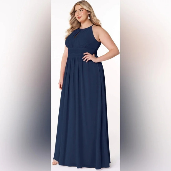 Azazie Bonnie Bridesmaid Dress Navy Size A20 Unaltered - Picture 3 of 10